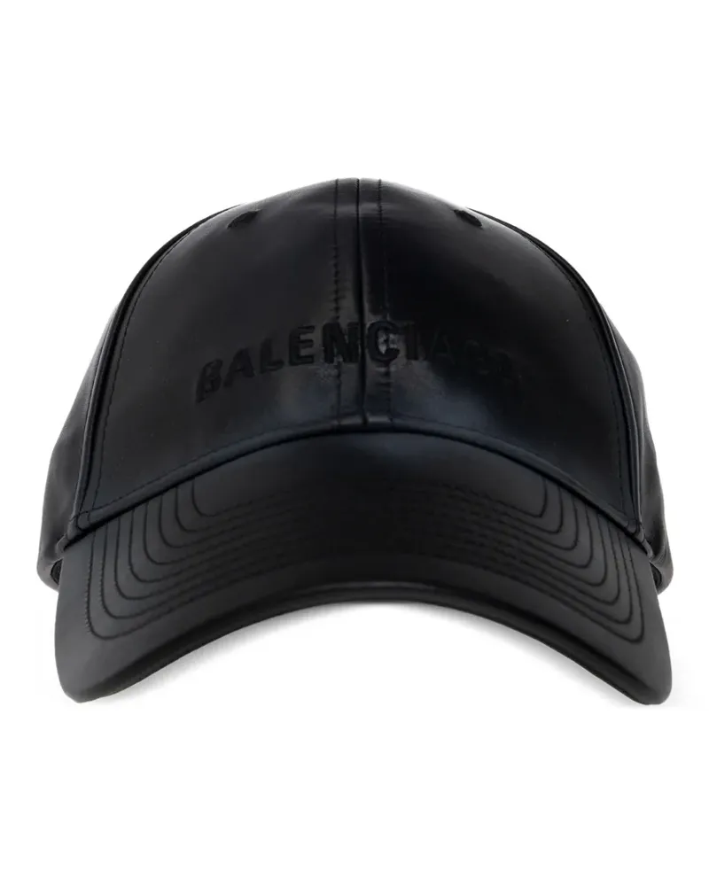 Balenciaga Baseballkappe aus schwarzem Leder Schwarz