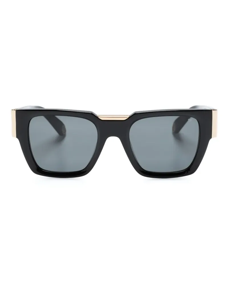 Philipp Plein Eckige Sonnenbrille mit Logo-Gravur - Schwarz Schwarz