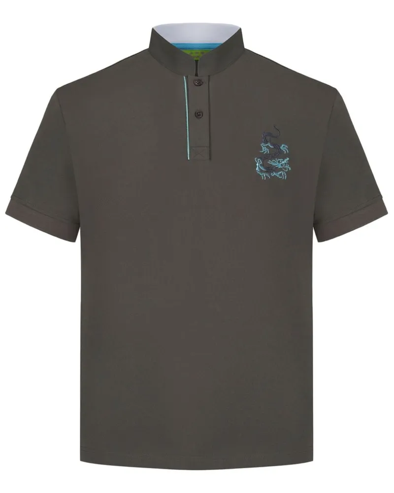 Shanghai Tang Stehkragen-Poloshirt mit Drachenstickerei - Grau Grau