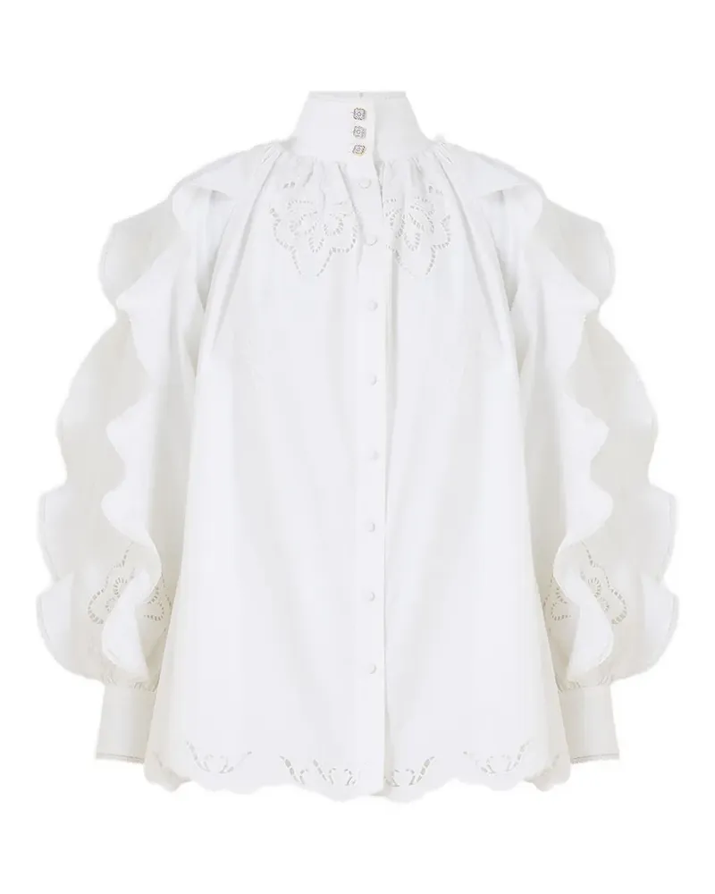 Camilla Bluse mit Rüschenärmeln - Weiß Weiß