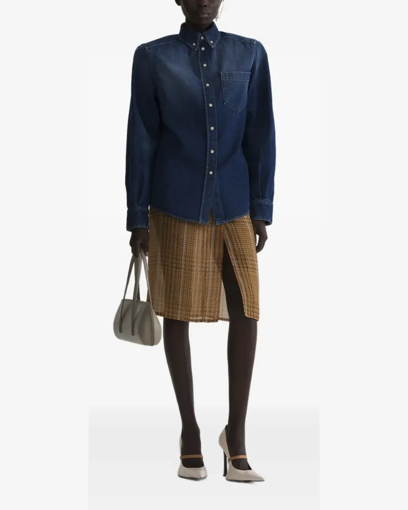 Thierry Mugler Wattiertes Jeanshemd mit Schultern - Blau Blau