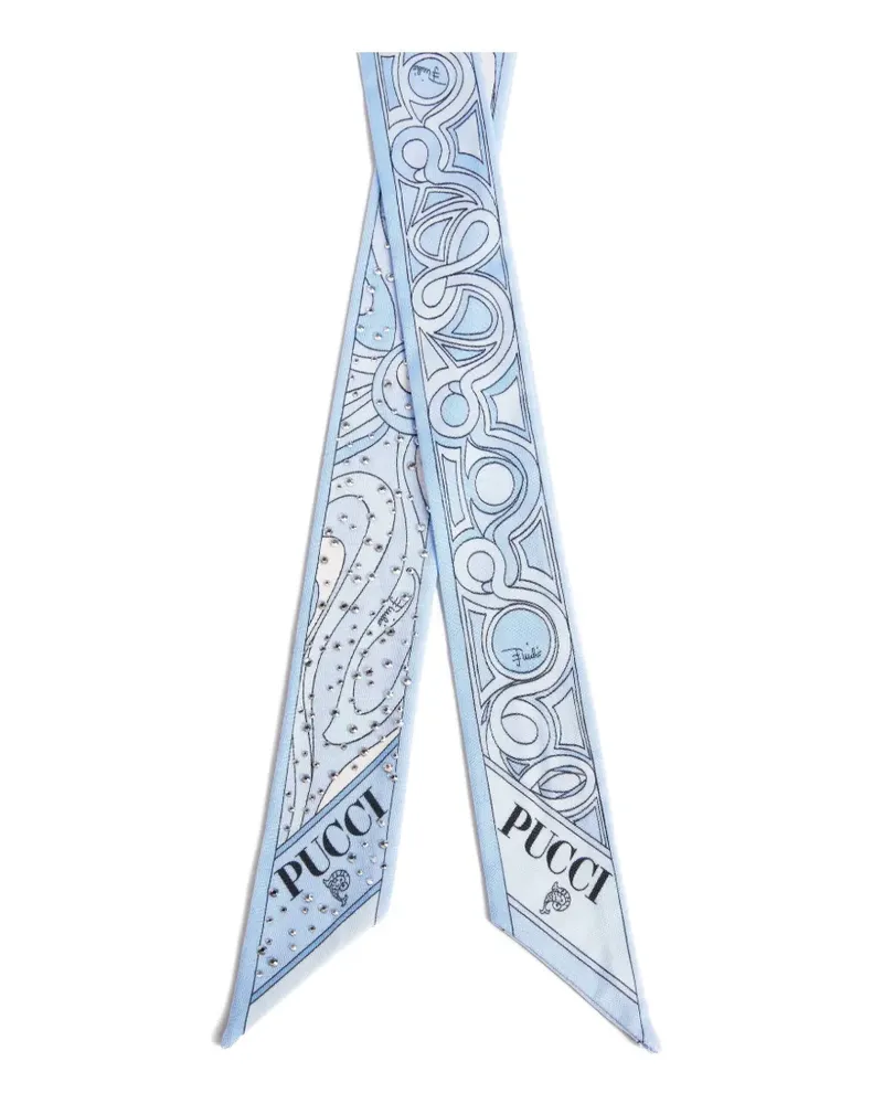 Emilio Pucci mixed-print silk twill scarf with rhinestones - Blau Blau