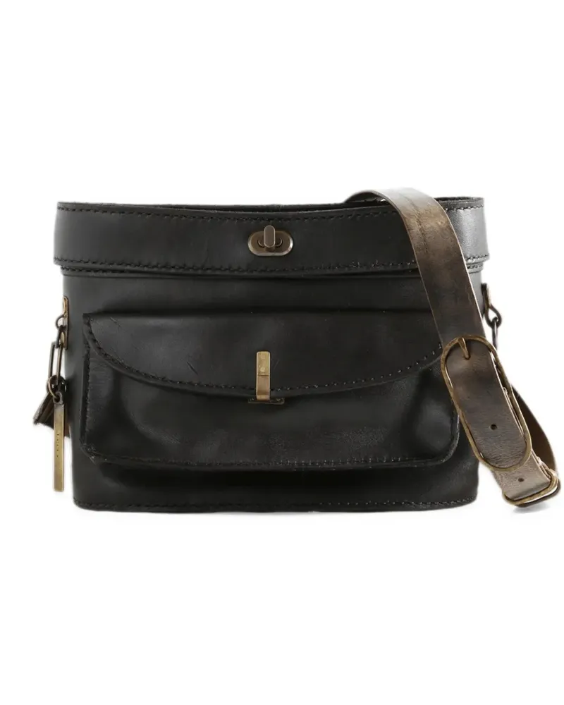 Ziggy Chen leather flap-pocket messenger bag - Schwarz Schwarz