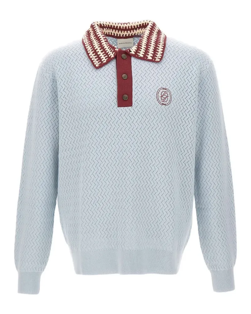 Drôle de Monsieur openwork-knit crochet-collar polo shirt - Blau Blau