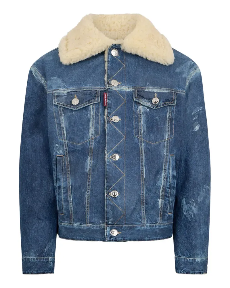 Dsquared2 Frosted Jeansjacke mit Shearling-Kragen - Blau Blau