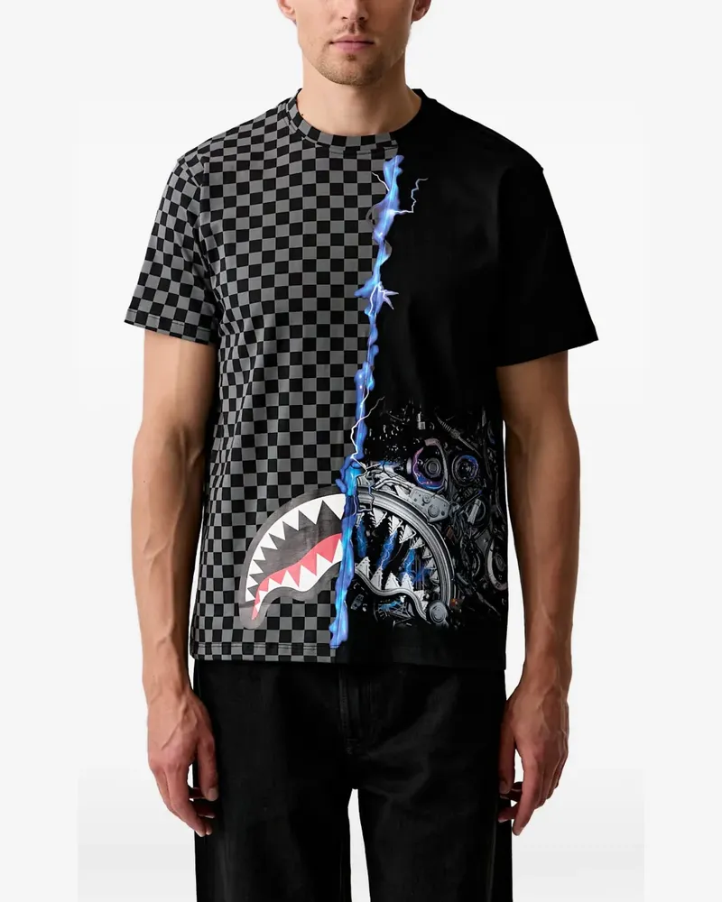 Sprayground check-print Shark Mouth T-shirt - Schwarz Schwarz