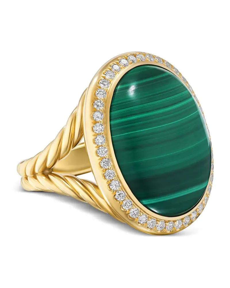 David Yurman 18kt Albion Oval Gelbgoldring mit Malachit und Diamanten (21mm Gold