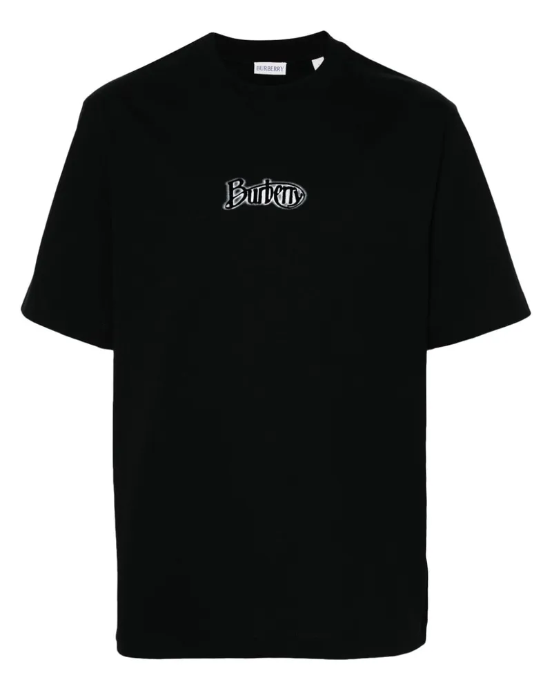 Burberry T-Shirt mit geflocktem Logo - Schwarz Schwarz