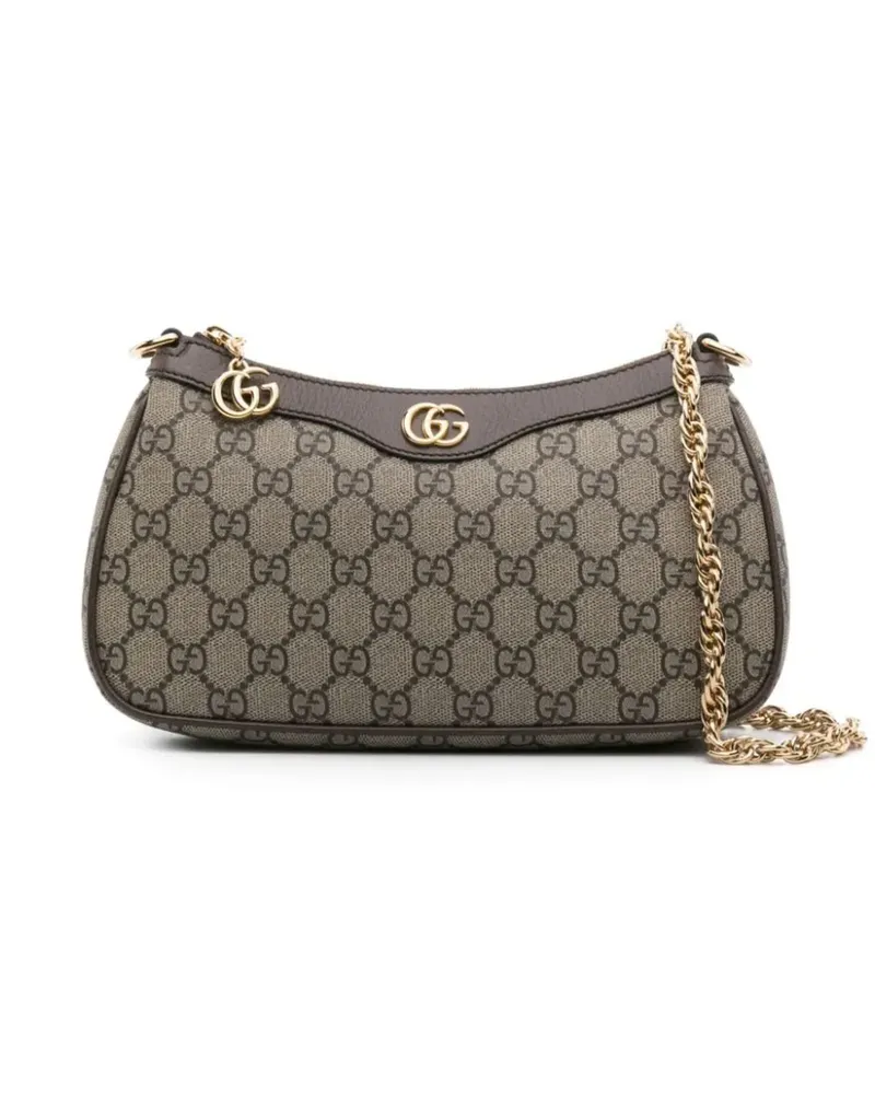 Gucci Kleine Ophidia Schultertasche mit GG Supreme-Kettenriemen - Braun Braun