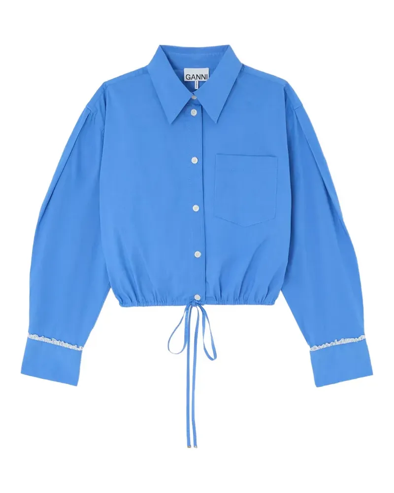 Ganni Kordelzug-Hemd mit Spitzenbesatz - Blau Blau