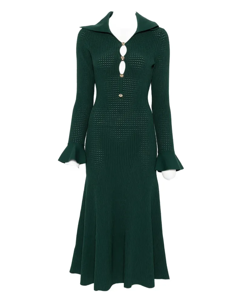 Self-Portrait Gestricktes Midikleid mit Kragen - Grün Grün