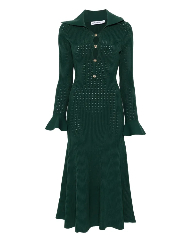 Self-Portrait Gestricktes Midikleid mit Kragen - Grün Grün