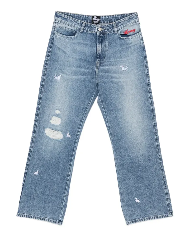 Carne Bollente distressed embroidered jeans - Blau Blau