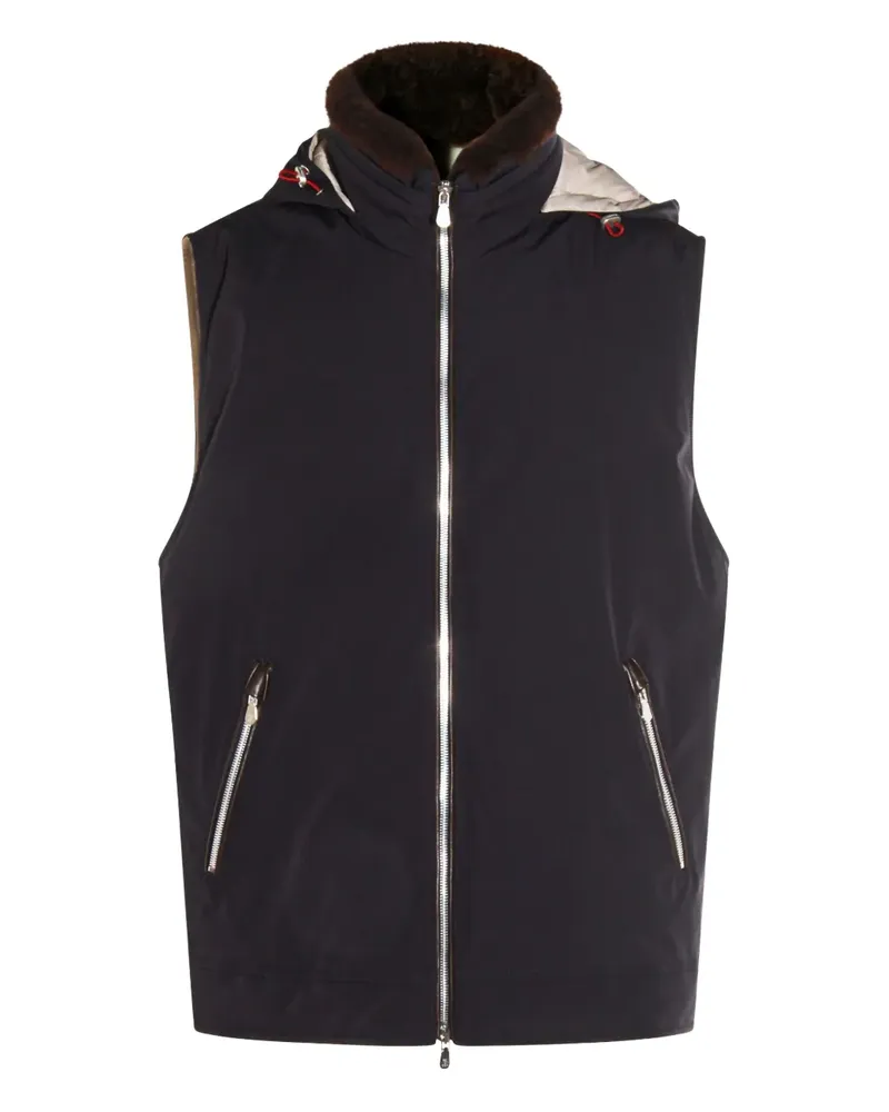 Brunello Cucinelli Kapuzenweste mit Shearling-Besatz - Blau Blau