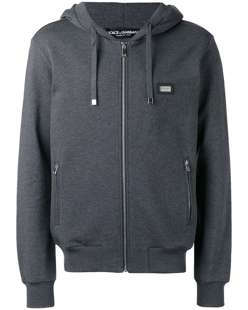 Dolce & Gabbana Kapuzenjacke mit Logo-Schild - Grau Grau