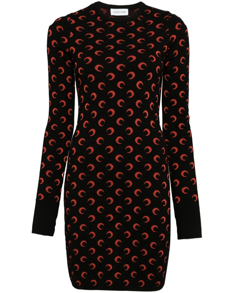 Marine Serre Jacquard-Kleid - Schwarz Schwarz