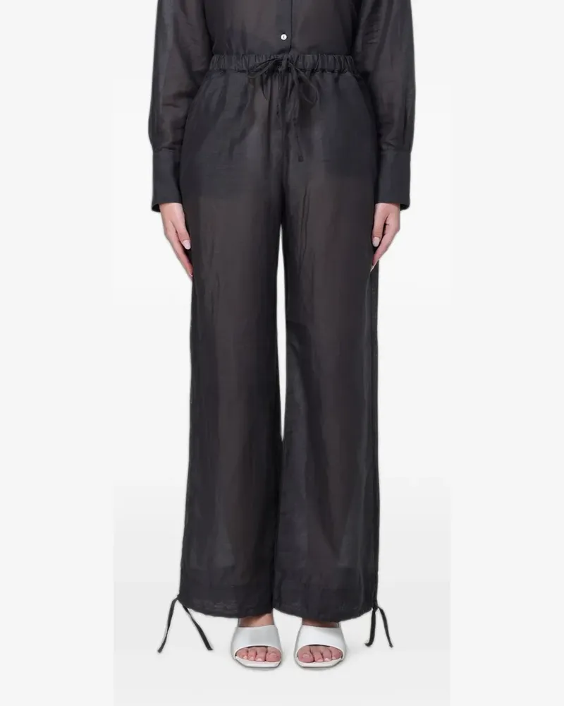 120% Lino drawstring-waist palazzo pants - Schwarz Schwarz