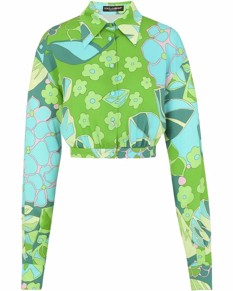 Dolce & Gabbana Cropped-Seidenhemd mit Print - Grün Grün