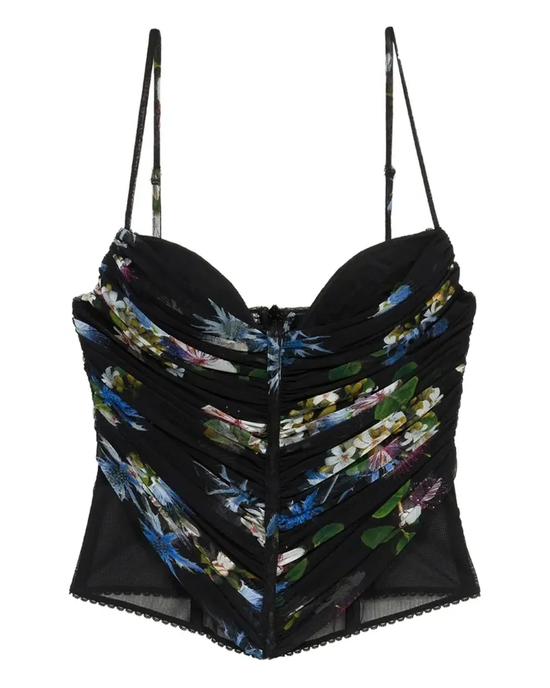 Blumarine Gerafftes Top mit Blumen-Print - Schwarz Schwarz