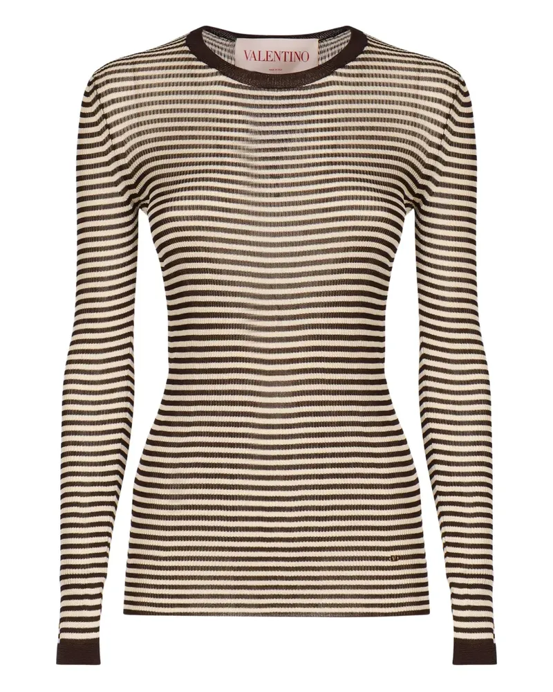 Valentino Garavani Gestreiftes T-Shirt mit langen Ärmeln - Braun Braun