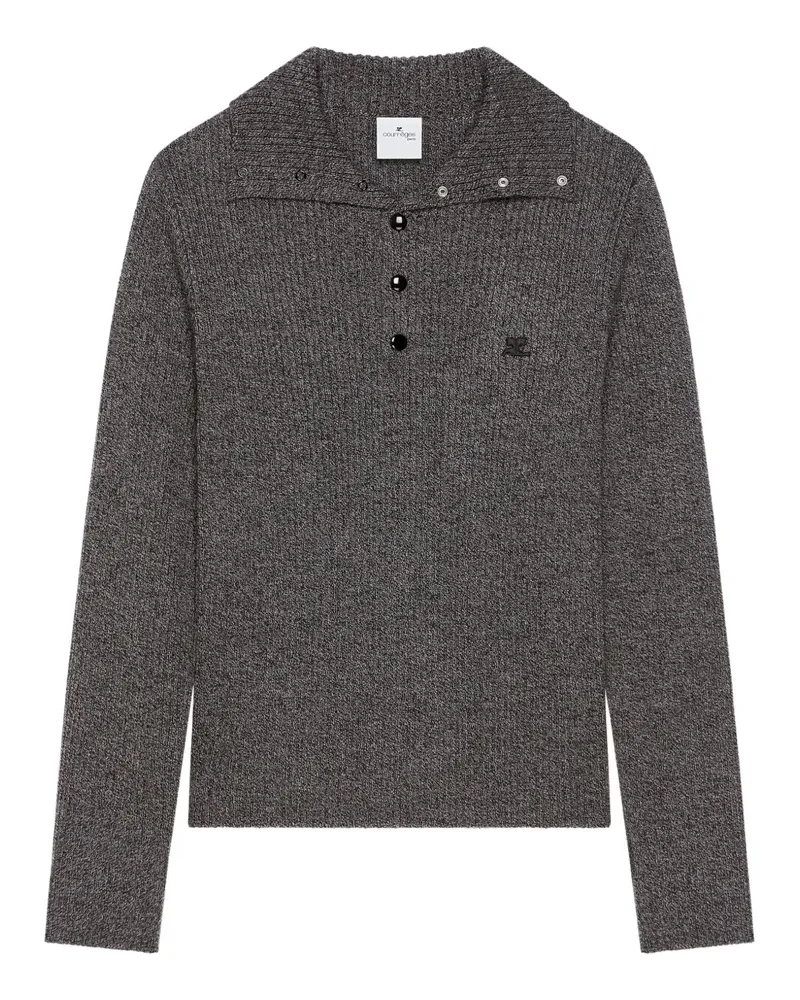 Courrèges Geripptes Poloshirt - Grau Grau