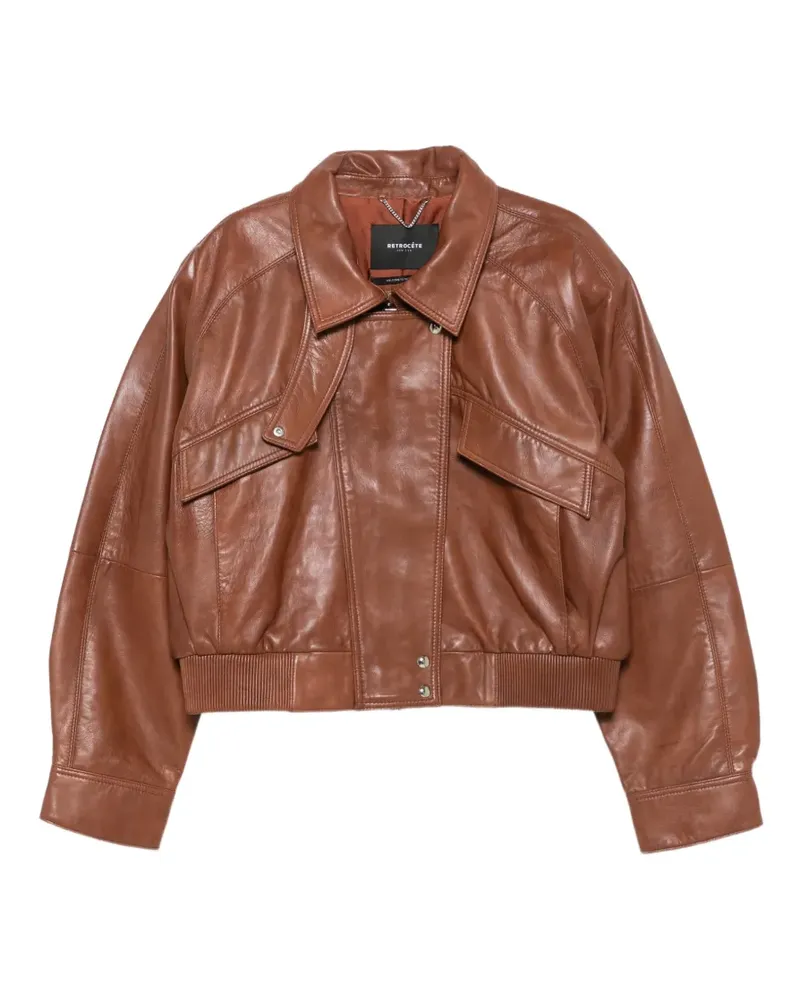 Retrofête Cropped-Jacke aus Leder - Braun Braun