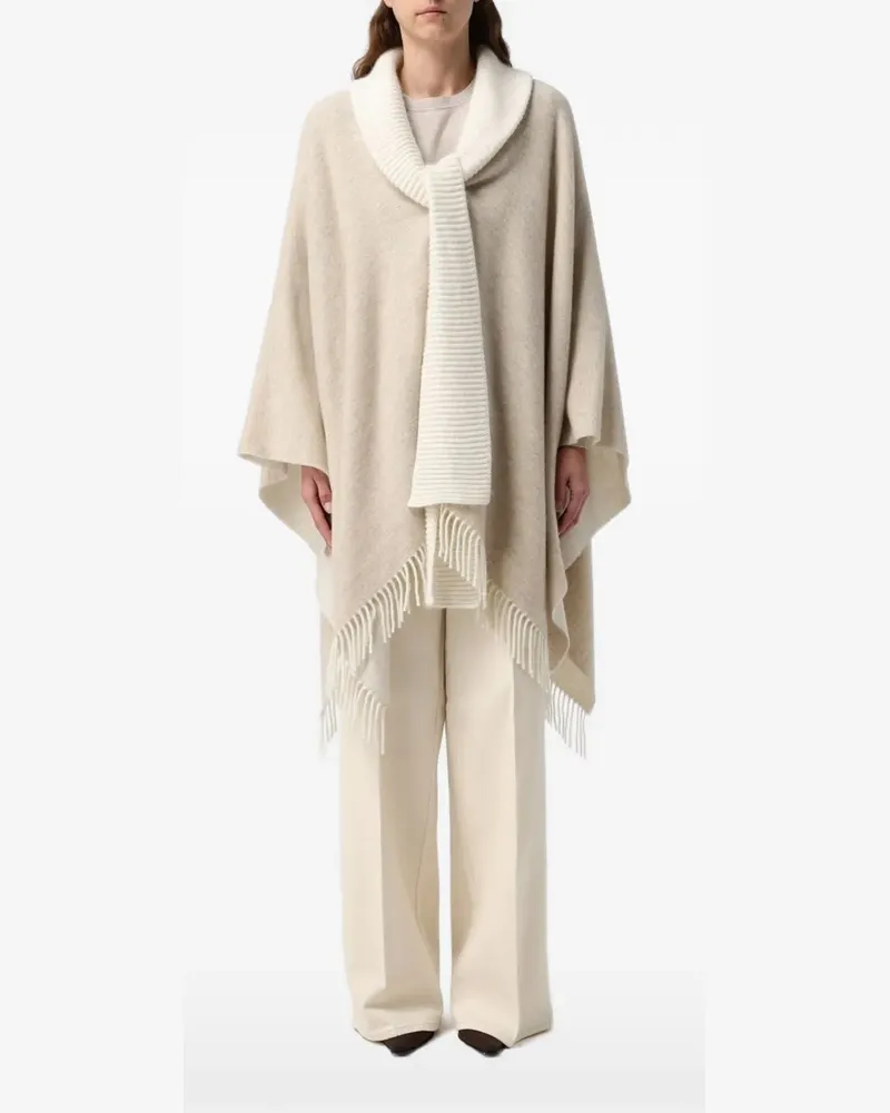 Fabiana Filippi Poncho mit Fransen und Schalkragen - Nude Nude