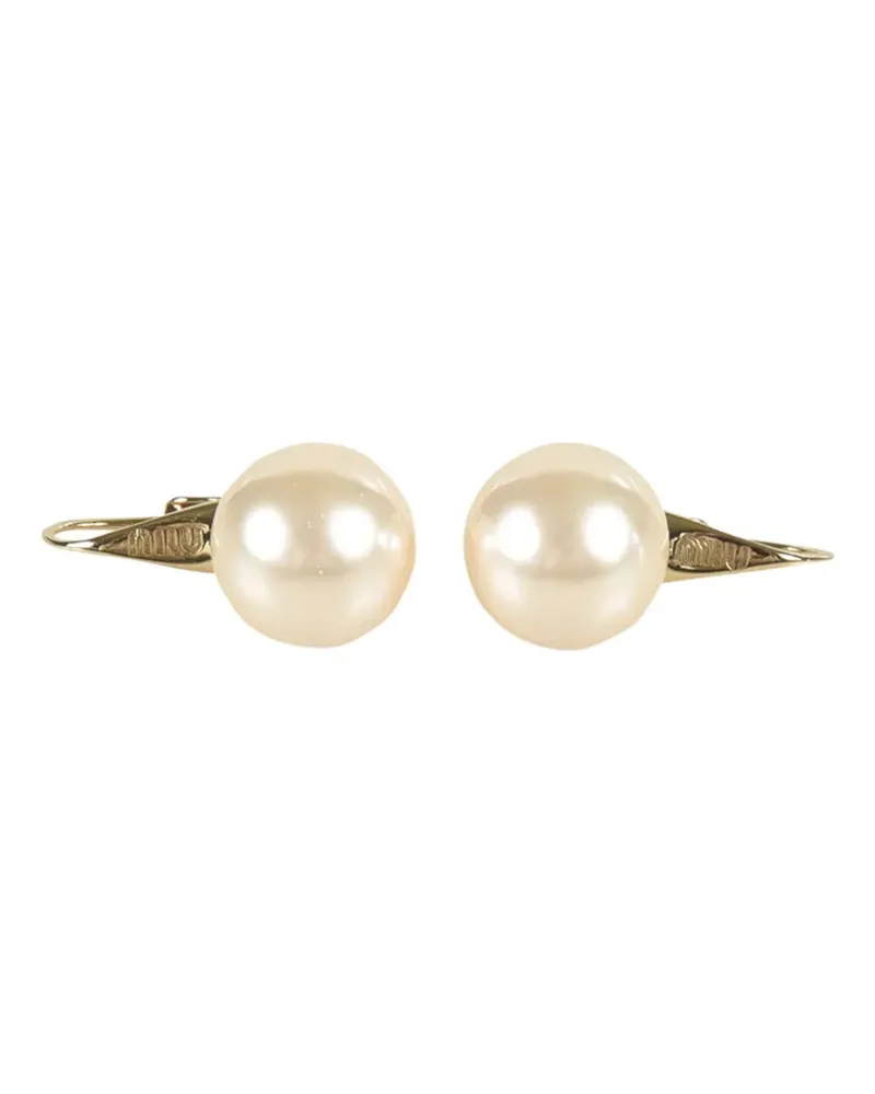Miu Miu Perlenohrringe in Goldfarben - Nude Nude
