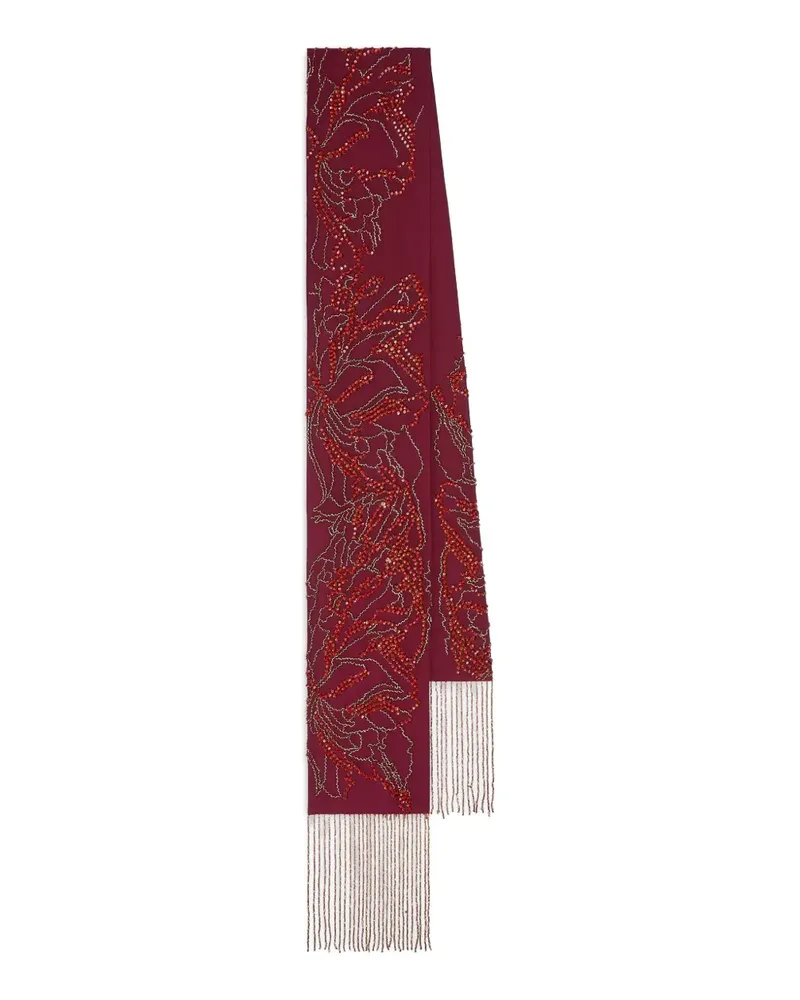 Dries van Noten Bestickter Seidenschal mit Fransen - Rot Rot