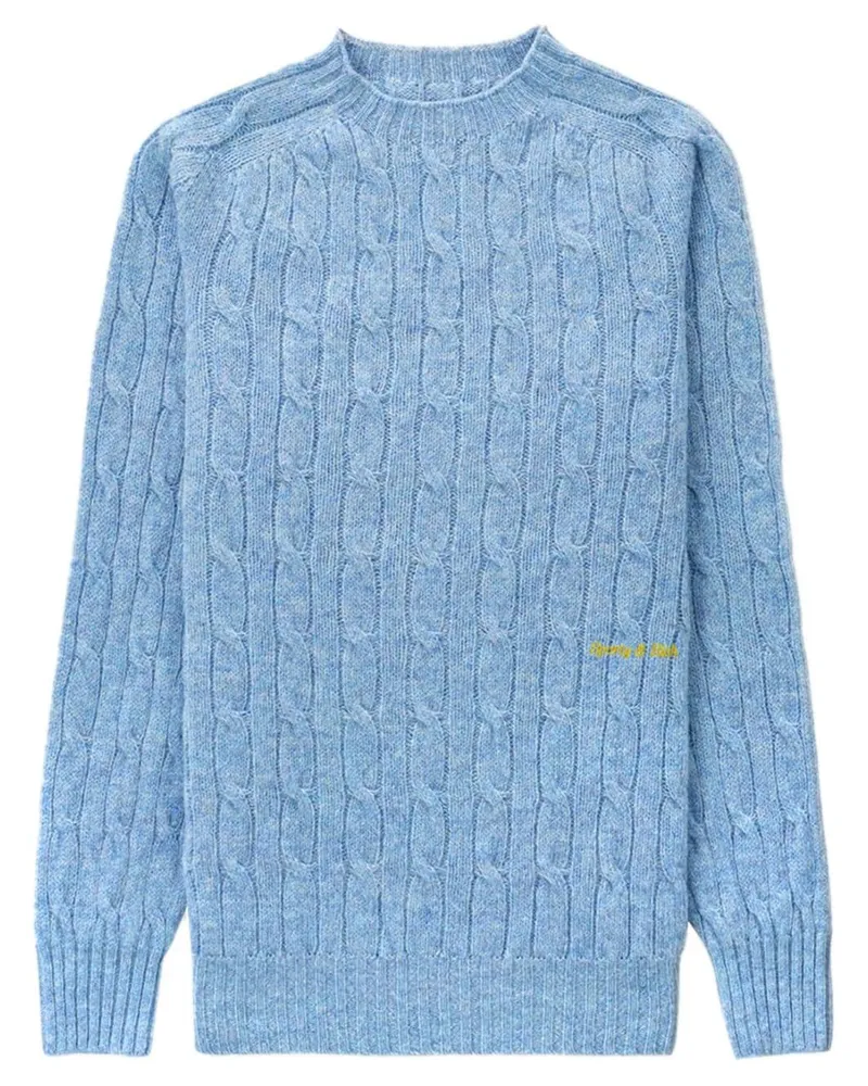 SPORTY & RICH Bestickter Pullover mit Zopfmuster - Blau Blau