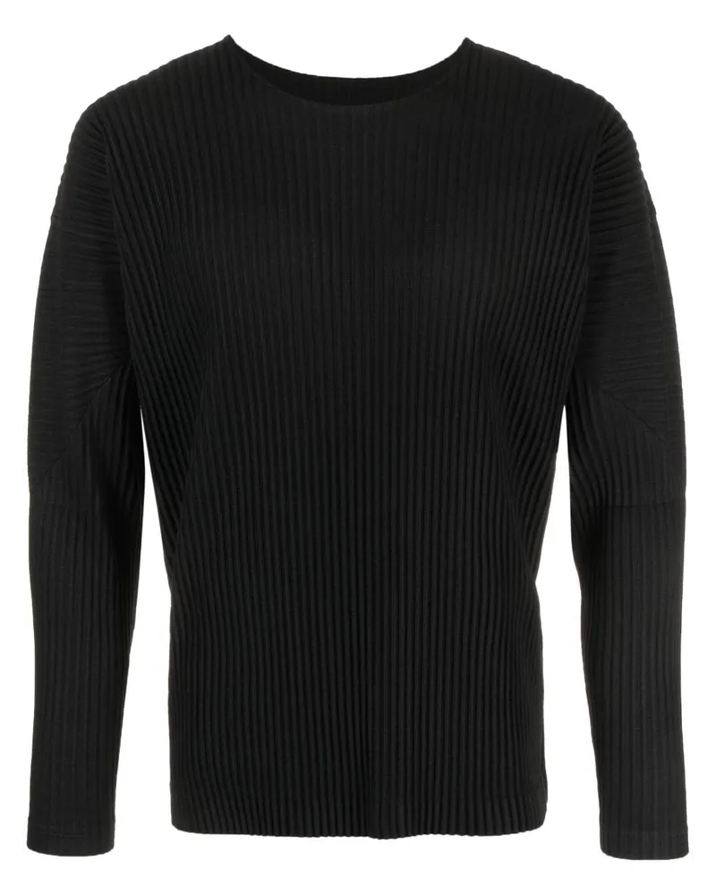 Issey Miyake Plissiertes Langarmshirt - Schwarz Schwarz
