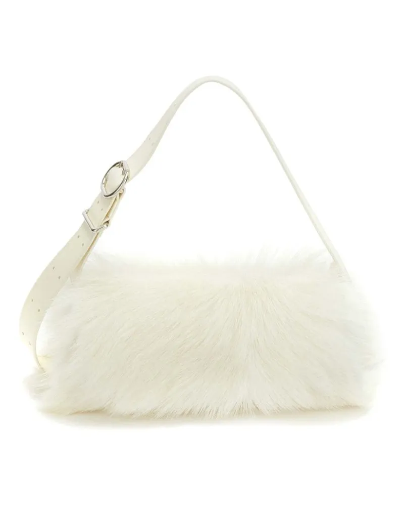 Jil Sander Kleine Cannolo Schultertasche mit Ziegenhaar - Weiß Weiß