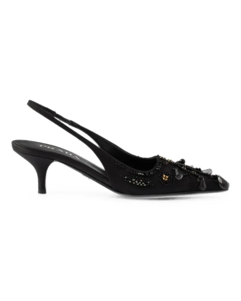 Prada embroidered satin slingback pumps - Schwarz Schwarz