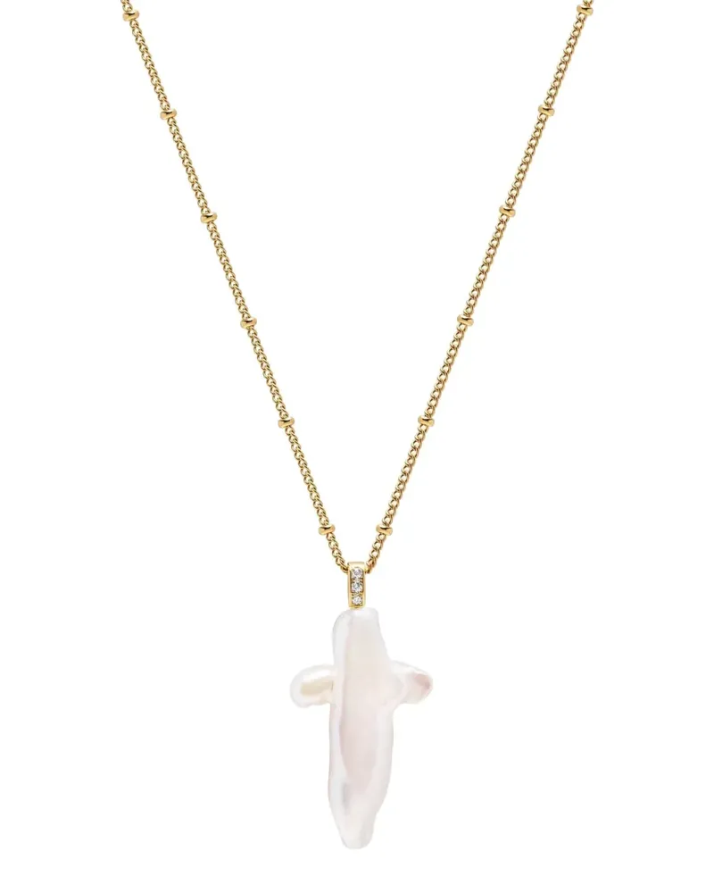 Nialaya Pearl Cross Halskette - Gold Gold