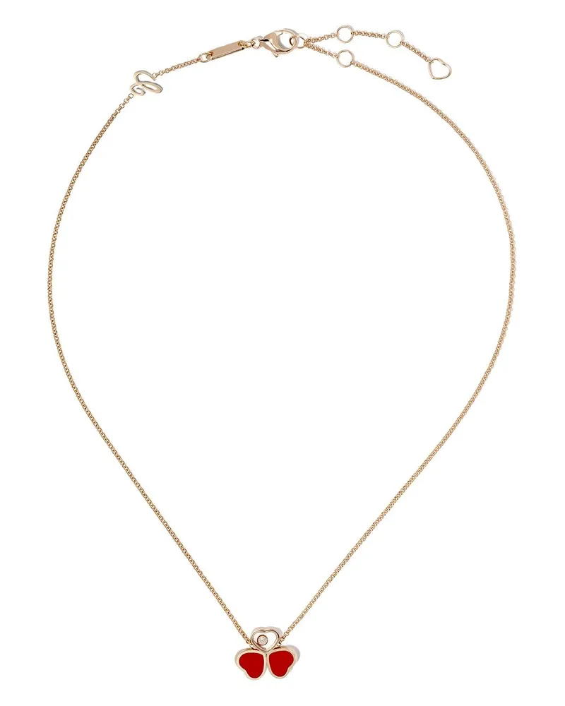 Chopard 18kt 'Happy Hearts' Rotgoldhalskette mit einem Diamanten und rotem Stein - Rosa Rosa