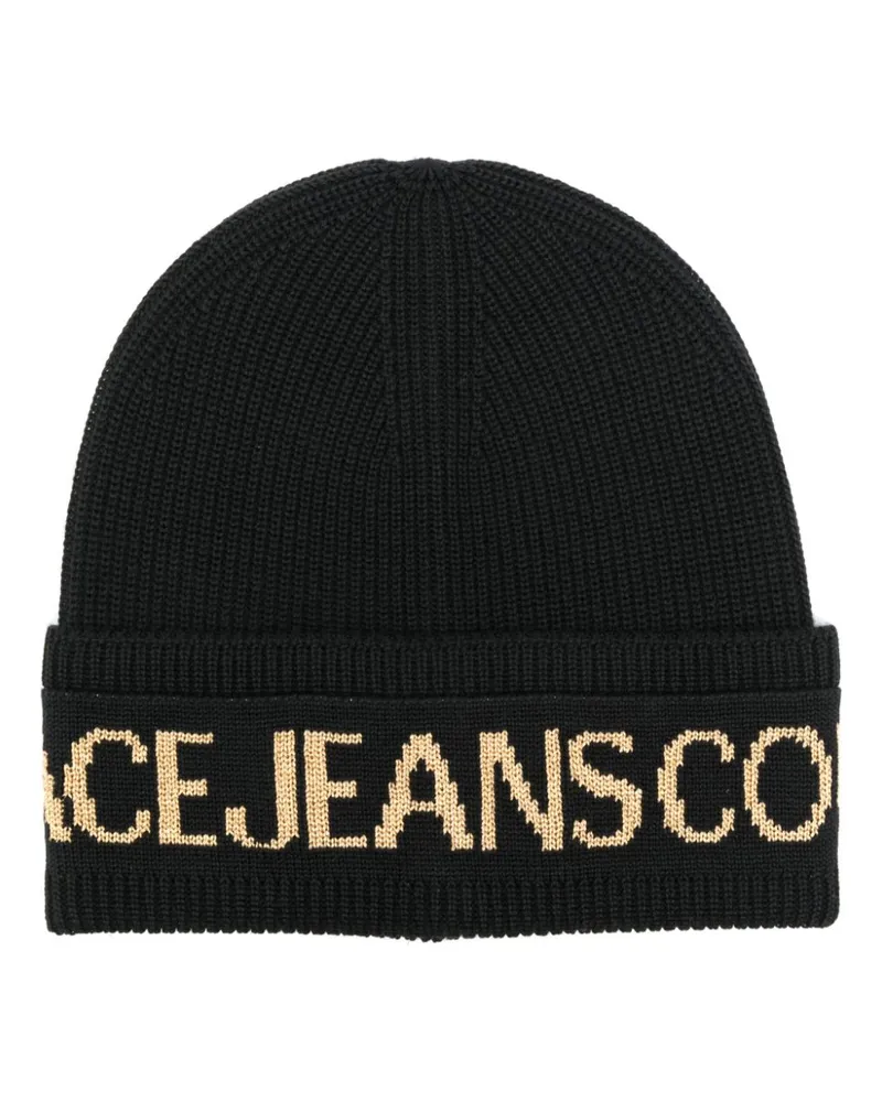 Versace Jeans Intarsien-Beanie mit Logo - Schwarz Schwarz