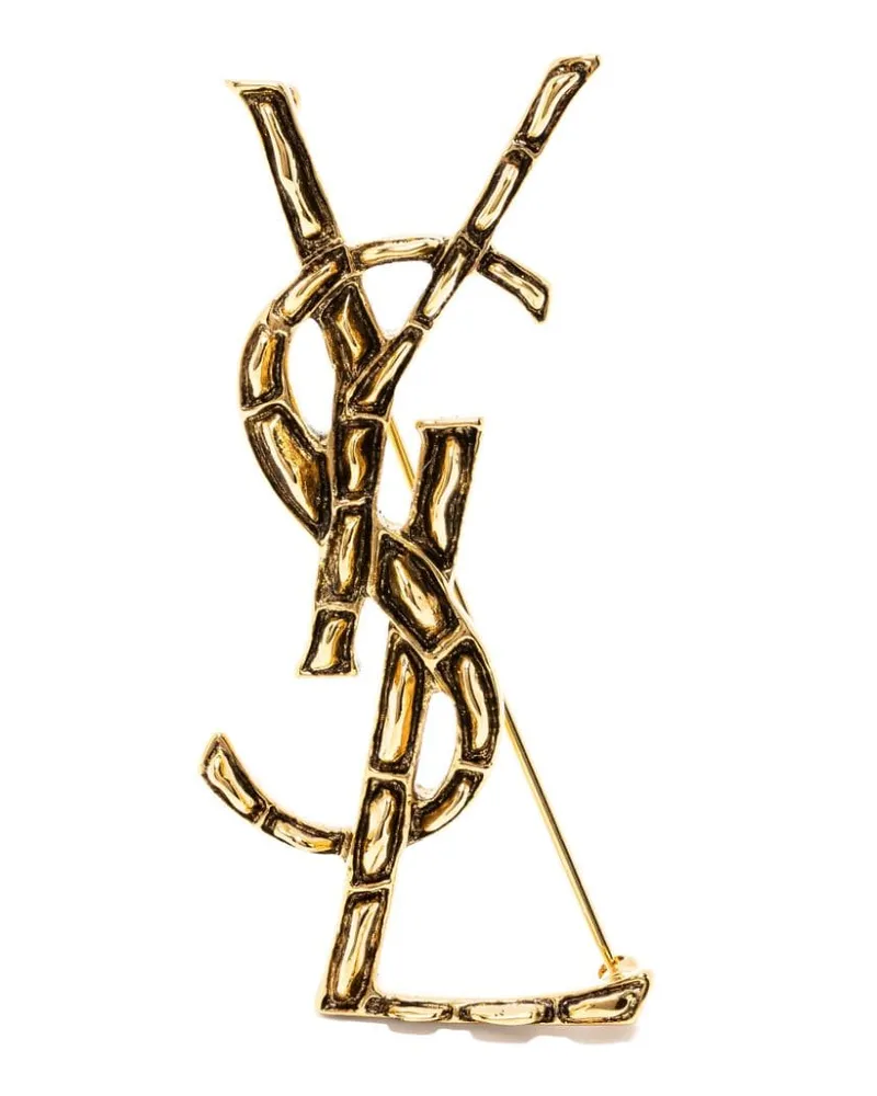 Saint Laurent Cassandre Brosche mit Kroko-Optik - Gold Gold