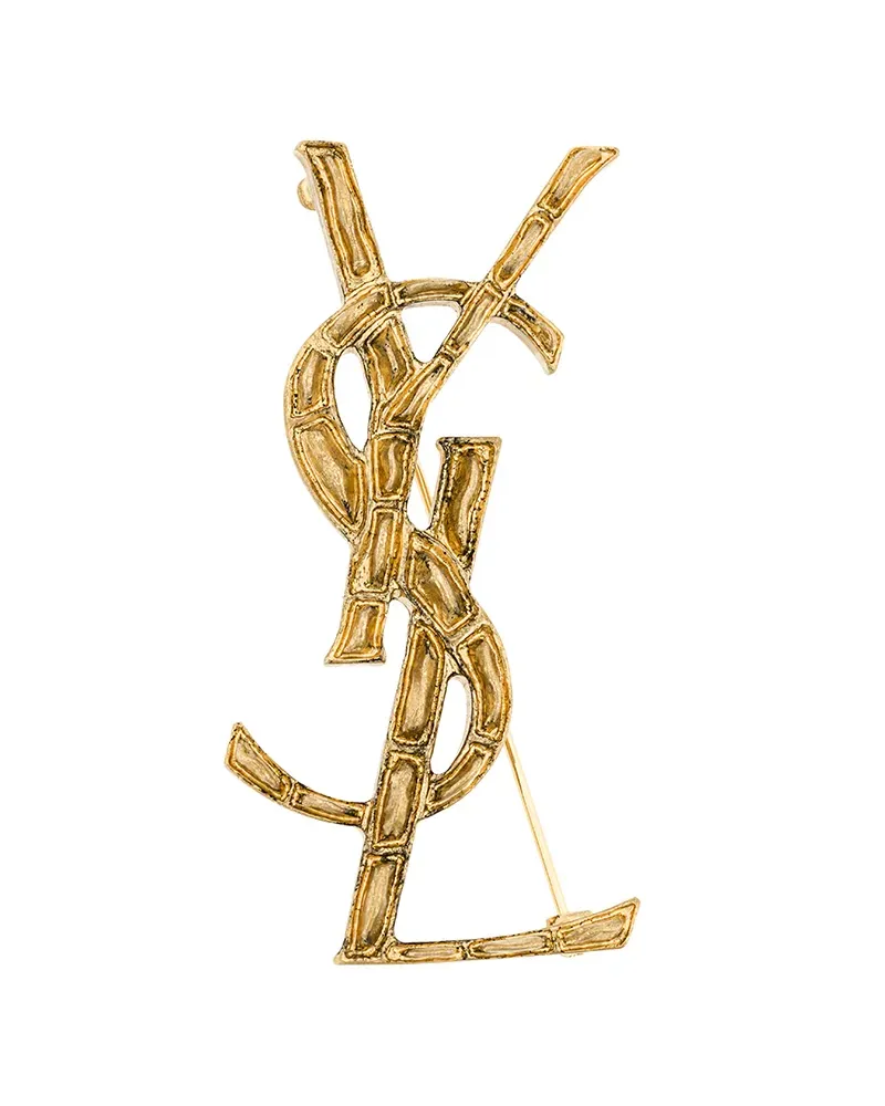 Saint Laurent Cassandre Brosche mit Kroko-Optik - Gold Gold