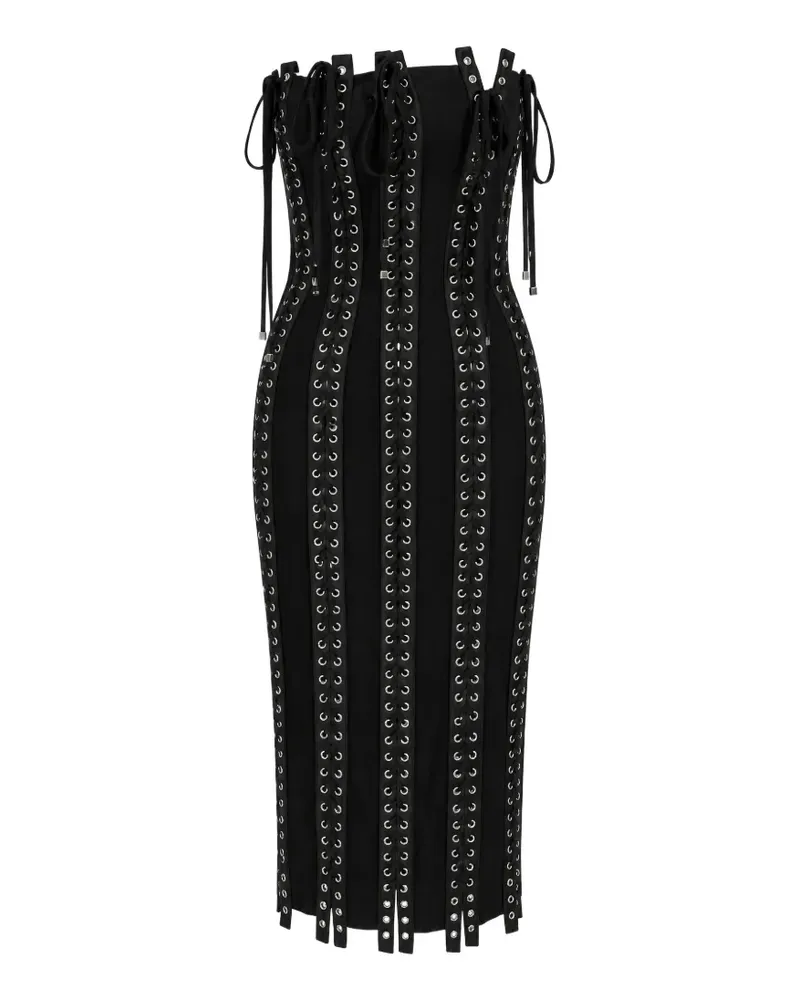 Dolce & Gabbana Schulterfreies Charmeuse Midikleid mit Schnürung - Schwarz Schwarz