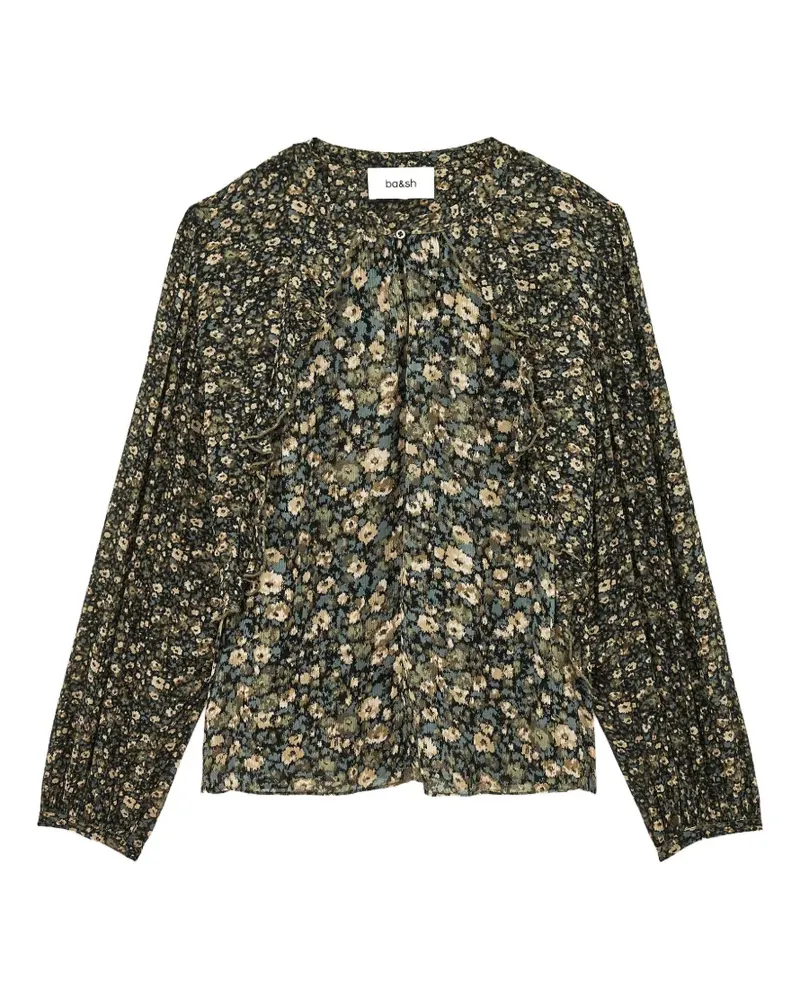 ba&sh Gerüschte Cross Bluse mit Blumenprint - Grün Grün