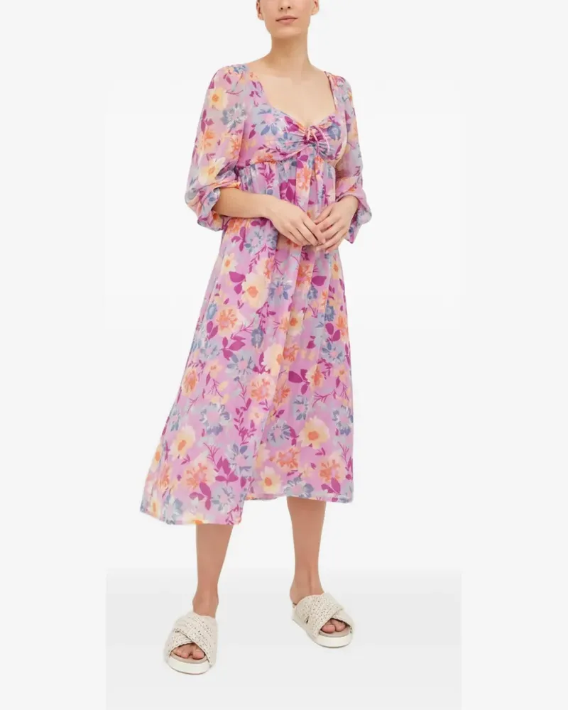 Billabong Gesmoktes Paradise Love Salty Blonde Midikleid mit Blumen-Print - Violett Violett