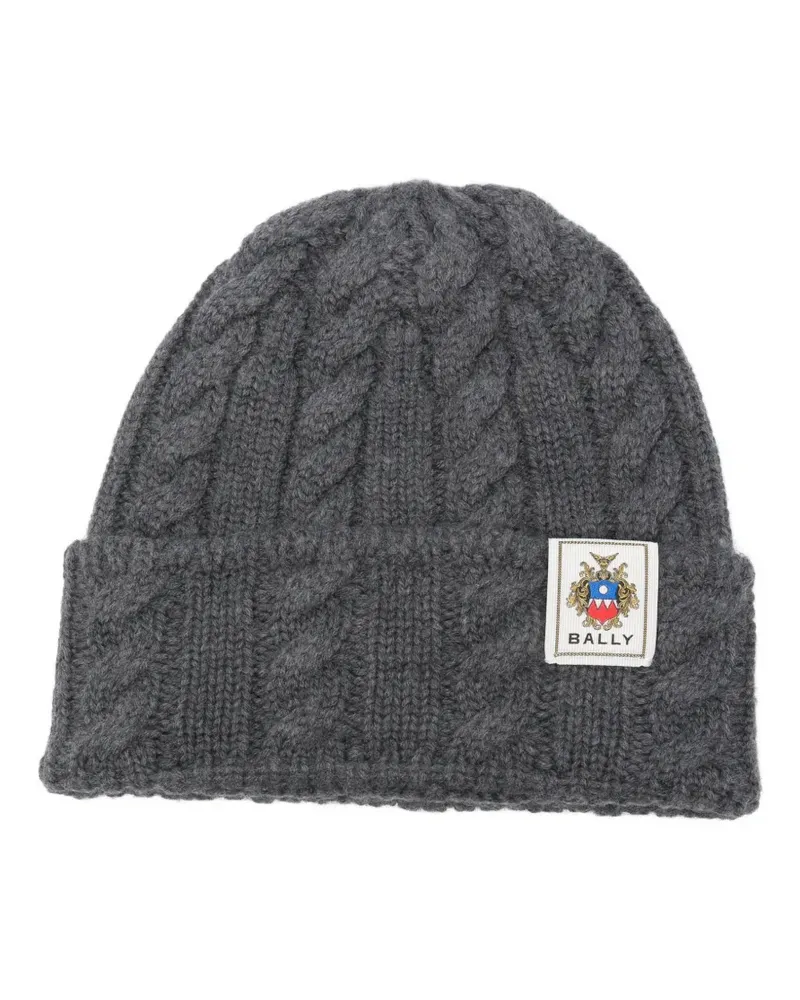 Bally Haube logo-patch beanie hat - Grau Grau