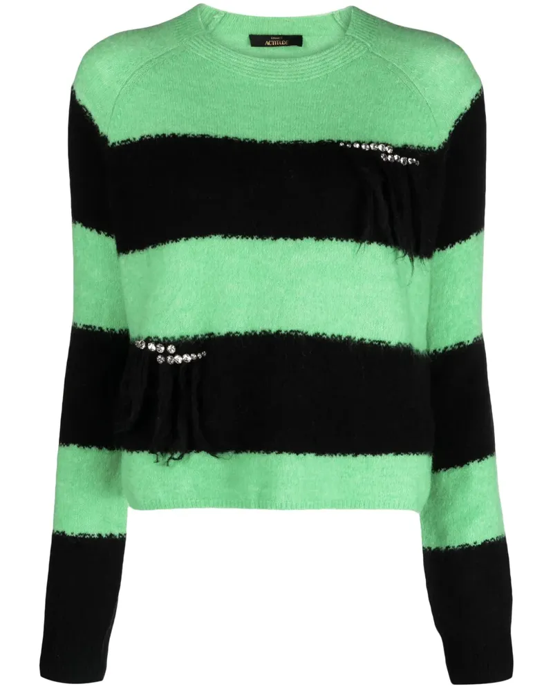Twin-Set Gestreifter Pullover mit Strass - Grün Grün