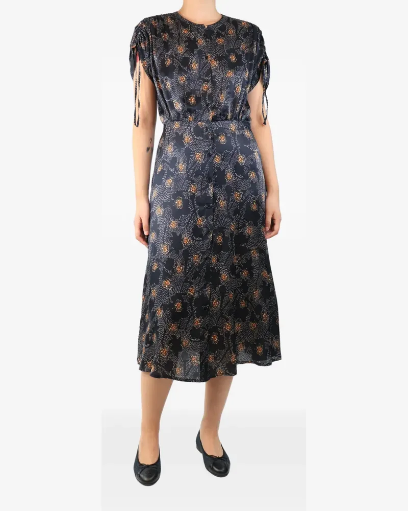 Sessùn floral-print drawstring-sleeve midi dress - Schwarz Schwarz