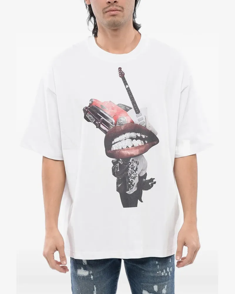 John Richmond rhinestone-embellished graphic-print T-shirt - Weiß Weiß