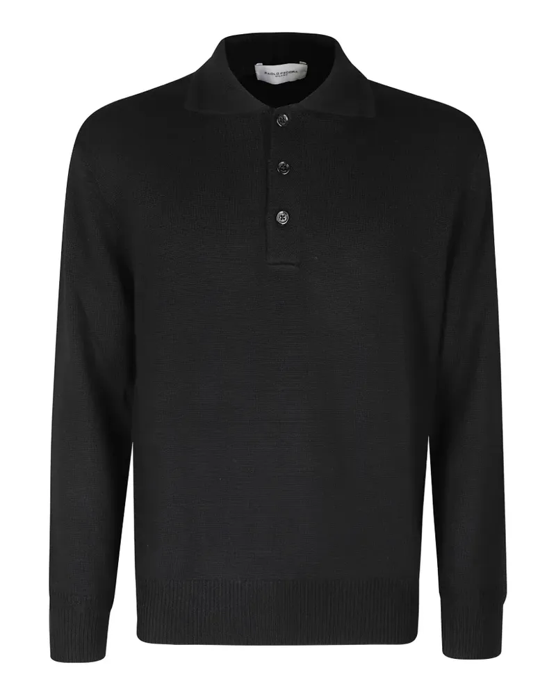 Paolo Pecora Milano Fein gestricktes Poloshirt - Schwarz Schwarz