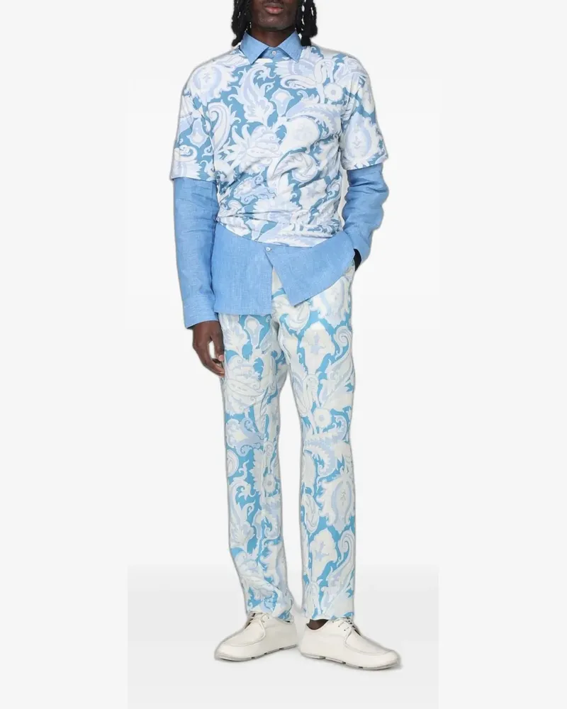 Etro logo-embroidered linen shirt - Blau Blau