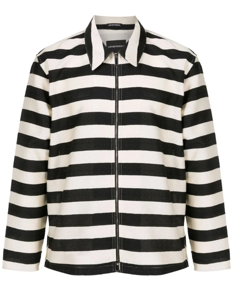 Emporio Armani Gestreifte Hemdjacke mit Reißverschluss - Schwarz Schwarz