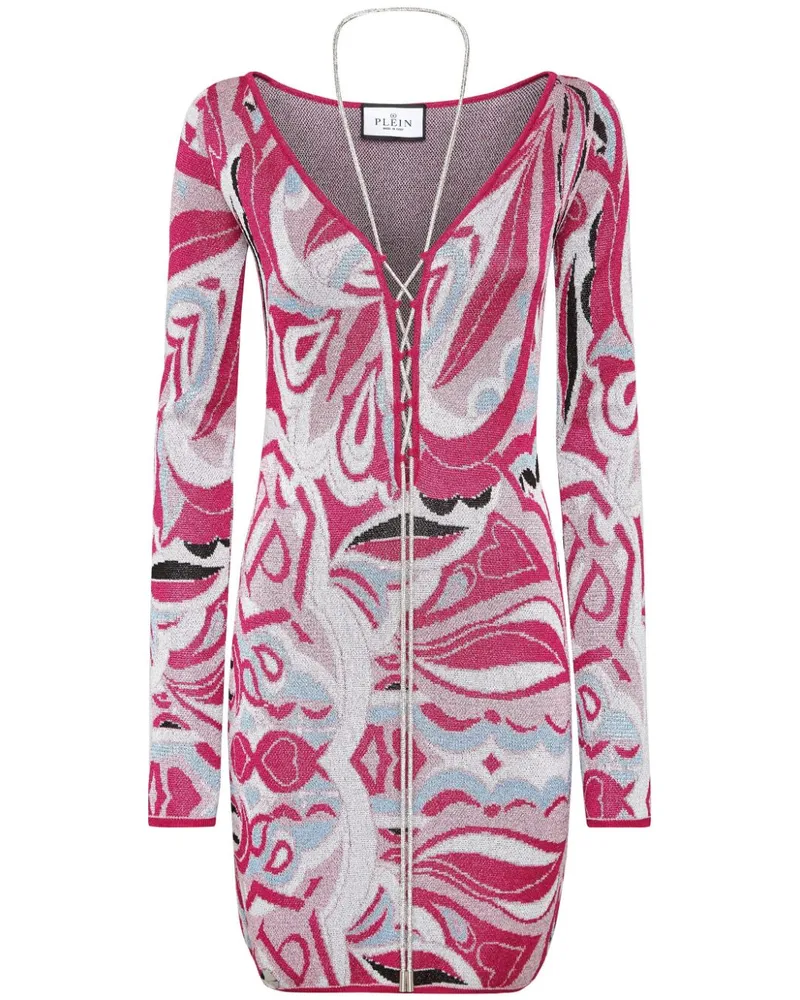 Philipp Plein Intarsien-Minikleid mit Logo - Rosa Rosa