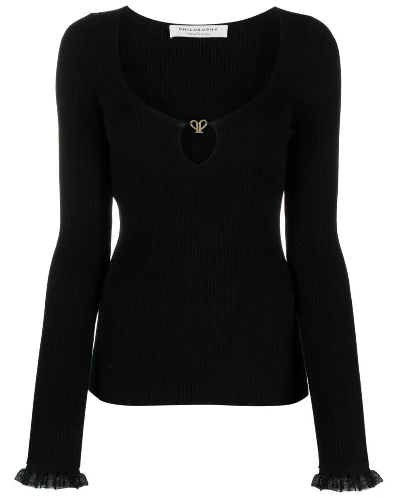 Philosophy Di Lorenzo Serafini Geripptes Stricktop mit Logo-Schild - Schwarz Schwarz
